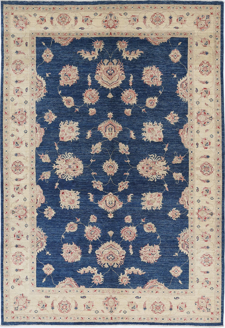 Blue Afghan Ziegler Rug 5'7" x 8'3" Hand-Knotted
