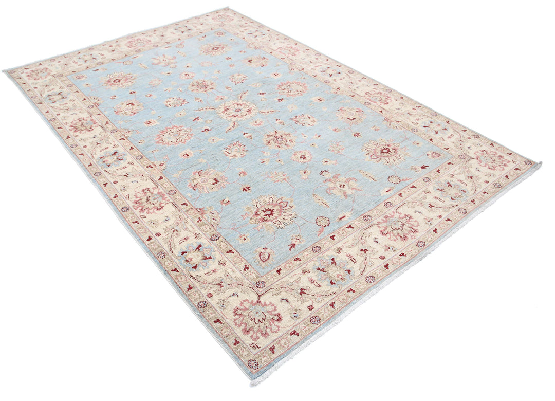 Blue Afghan Ziegler Rug 5' 7" x 7' 11" Hand-Knotted field