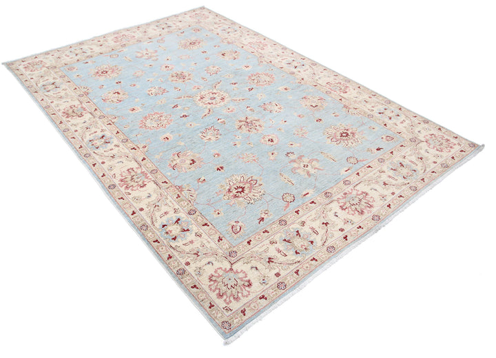 Blue Afghan Ziegler Rug 5' 7" x 7' 11" Hand-Knotted field