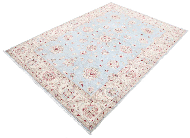 Blue Afghan Ziegler Rug 5' 7" x 7' 11" Hand-Knotted reverse