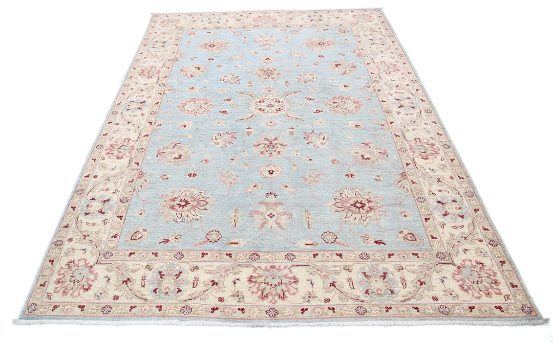 Blue Afghan Ziegler Rug 5' 7" x 7' 11" Hand-Knotted texture