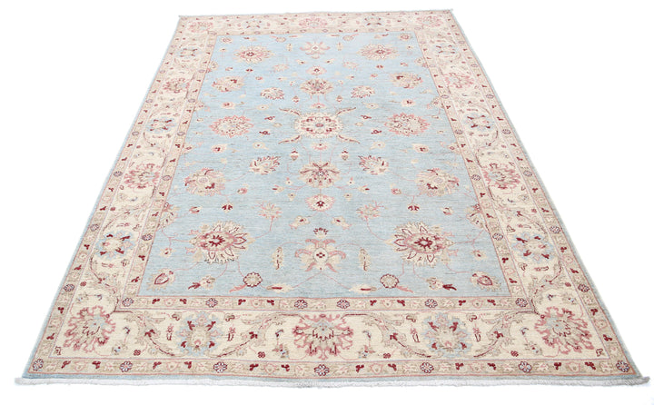 Blue Afghan Ziegler Rug 5' 7" x 7' 11" Hand-Knotted texture