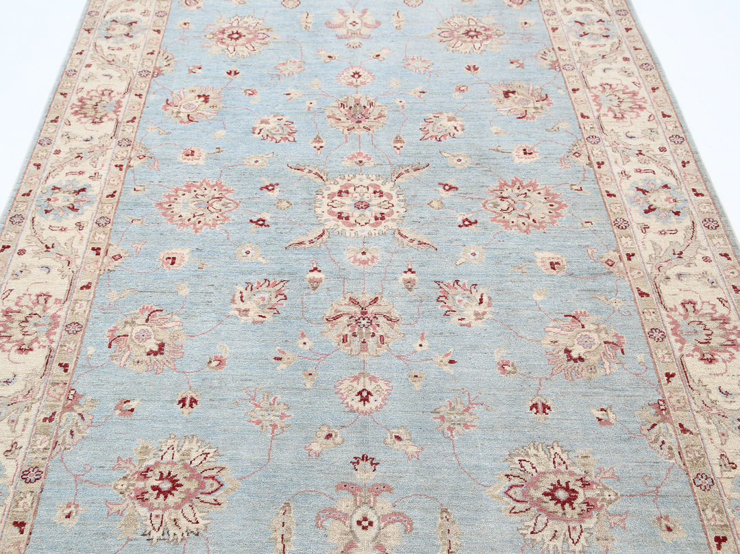 Blue Afghan Ziegler Rug 5' 7" x 7' 11" Hand-Knotted close-up