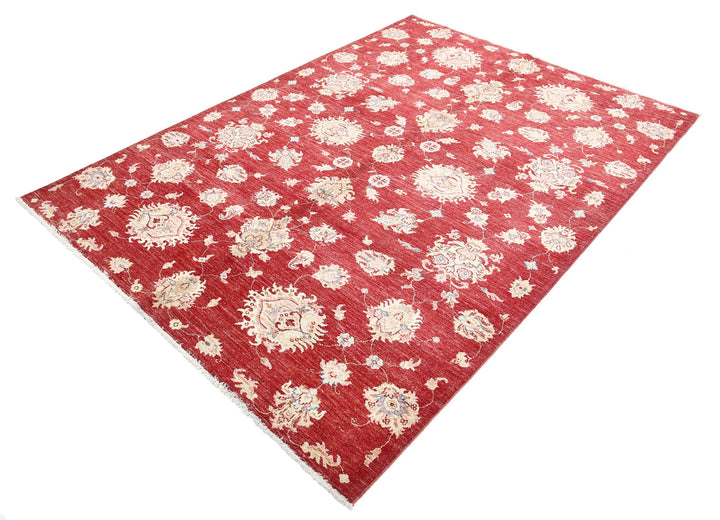 Red Afghan Ziegler Rug 5' 7" x 7' 9" Hand-Knotted | No. AT60509