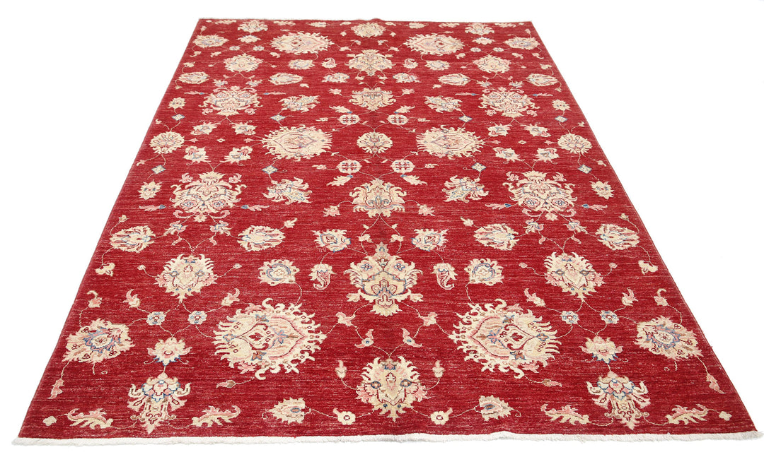 Red Afghan Ziegler Rug 5' 7" x 7' 9" Hand-Knotted | No. AT60509