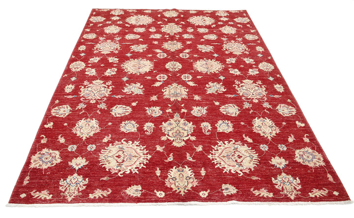 Red Afghan Ziegler Rug 5' 7" x 7' 9" Hand-Knotted | No. AT60509