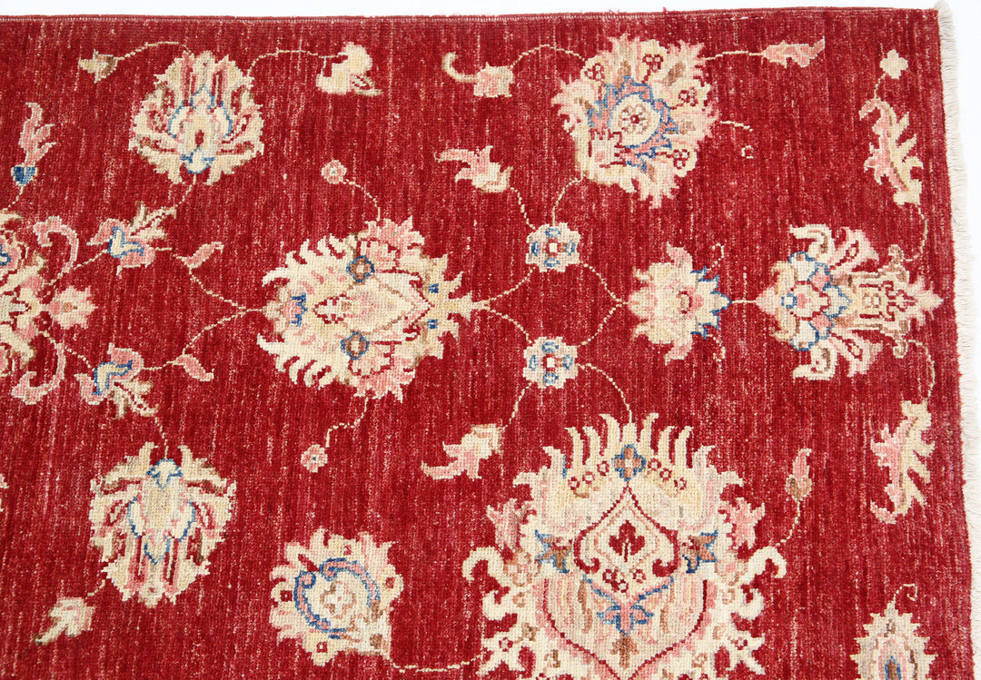 Red Afghan Ziegler Rug 5' 7" x 7' 9" Hand-Knotted | No. AT60509