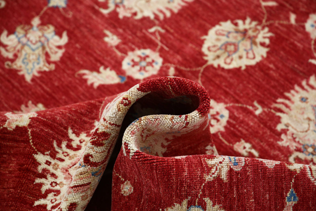 Red Afghan Ziegler Rug 5' 7" x 7' 9" Hand-Knotted | No. AT60509