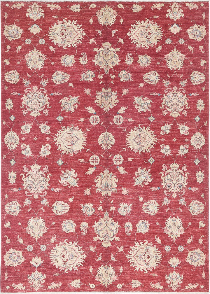 Red Afghan Ziegler Rug 5' 7" x 7' 9" Hand-Knotted