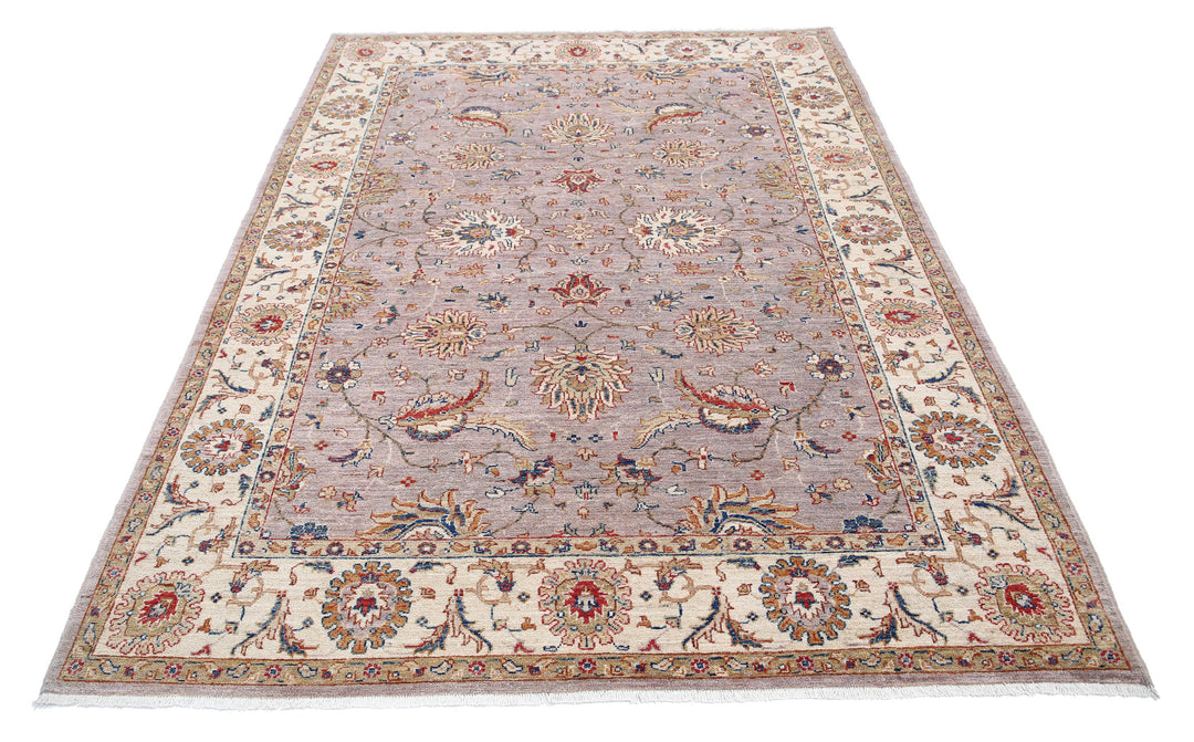 Grey Afghan Ziegler Rug 5'6" x 7'6" Hand-Knotted field