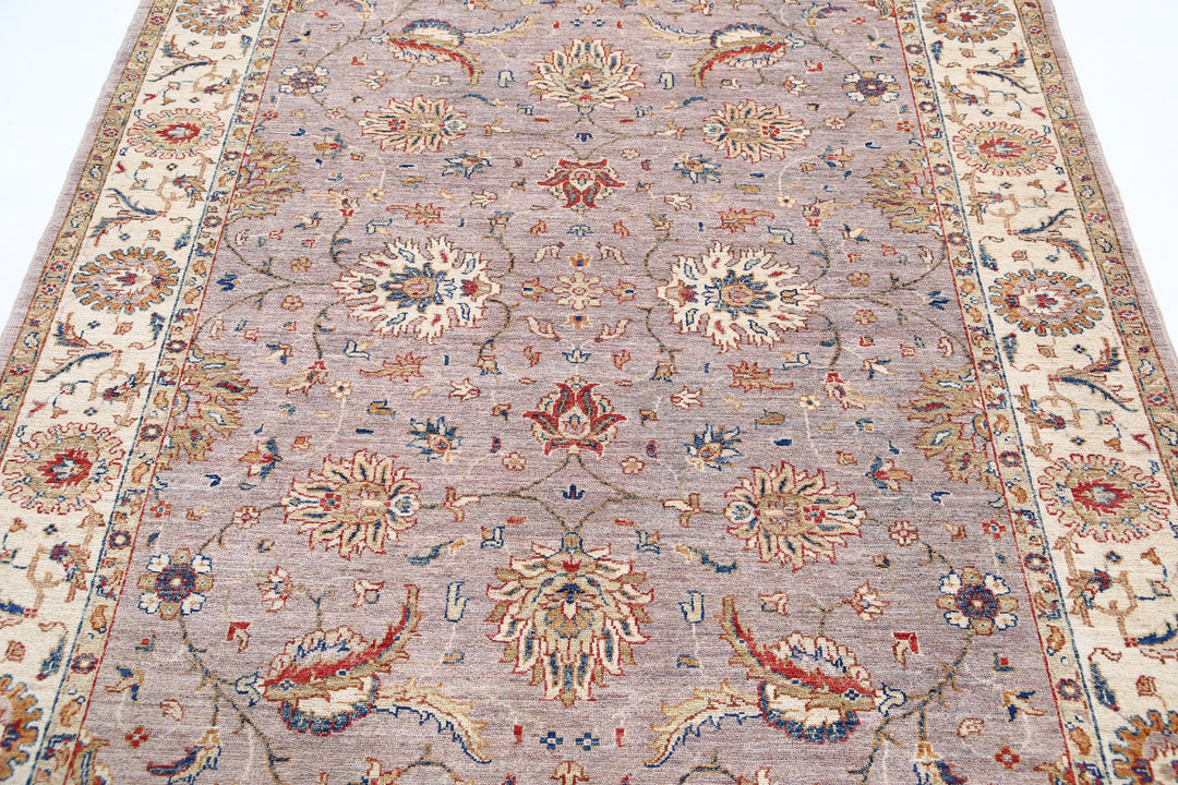 Grey Afghan Ziegler Rug 5'6" x 7'6" Hand-Knotted view