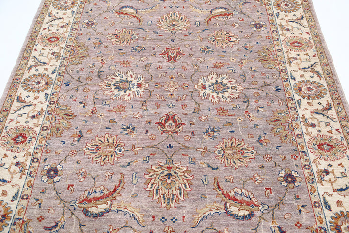 Grey Afghan Ziegler Rug 5'6" x 7'6" Hand-Knotted view