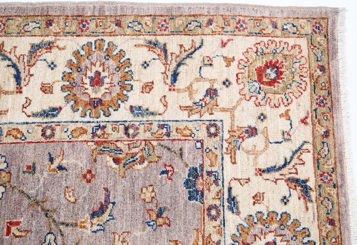 Grey Afghan Ziegler Rug 5'6" x 7'6" Hand-Knotted detail