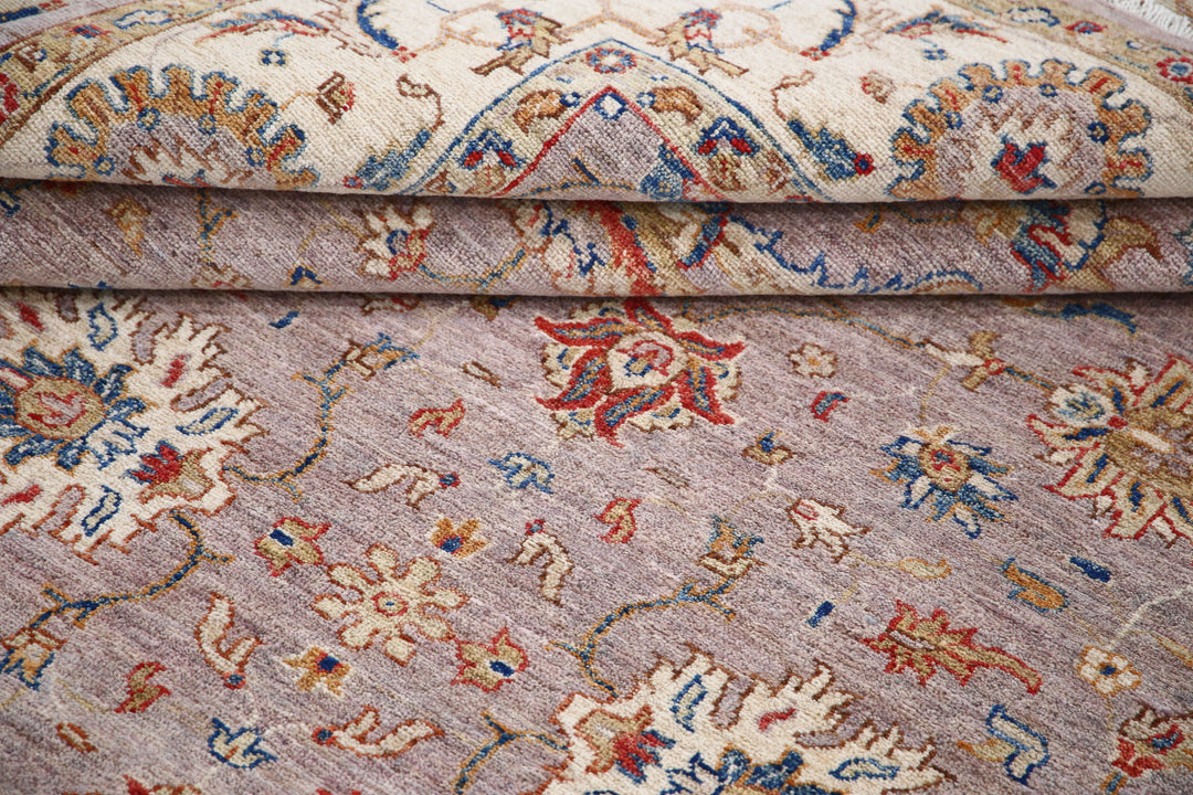 Grey Afghan Ziegler Rug 5'6" x 7'6" Hand-Knotted close-up