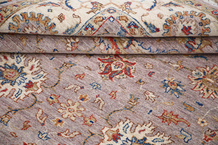 Grey Afghan Ziegler Rug 5'6" x 7'6" Hand-Knotted close-up