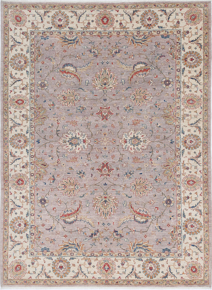 Grey Afghan Ziegler Rug 5'6" x 7'6" Hand-Knotted