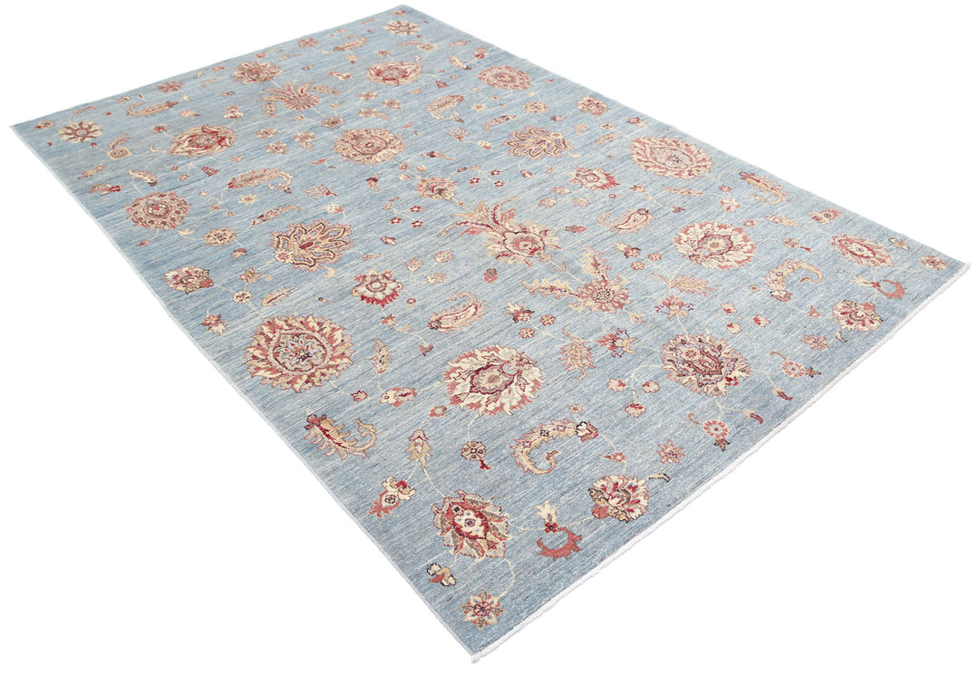 Blue Afghan Ziegler Rug 5' 5" x 8' 0" Hand-Knotted | No. AT83912