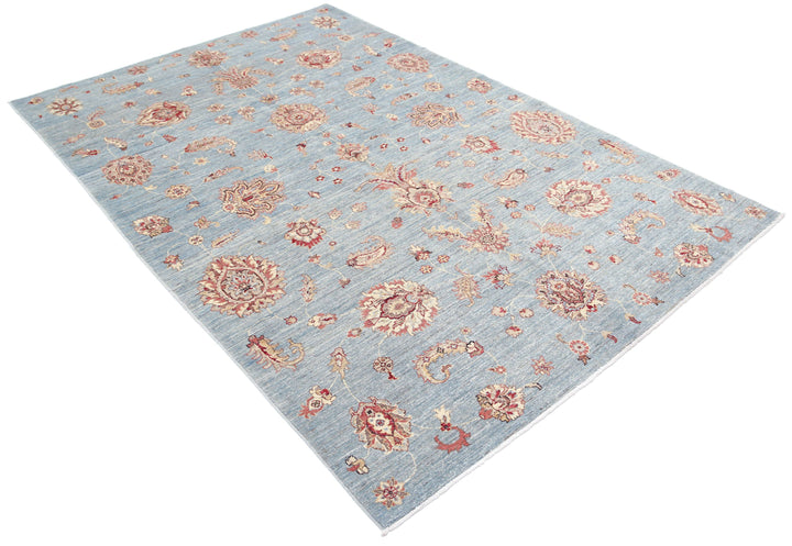 Blue Afghan Ziegler Rug 5' 5" x 8' 0" Hand-Knotted | No. AT83912