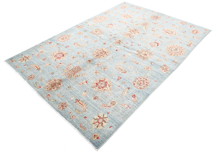 Blue Afghan Ziegler Rug 5' 5" x 8' 0" Hand-Knotted | No. AT83912