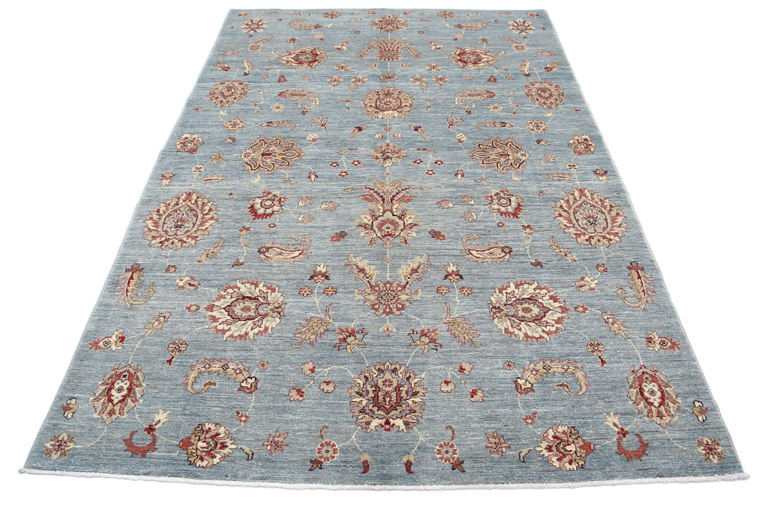 Blue Afghan Ziegler Rug 5' 5" x 8' 0" Hand-Knotted | No. AT83912