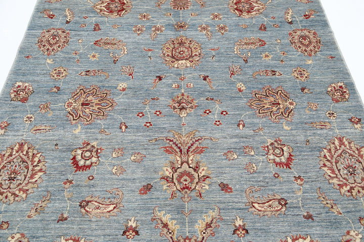 Blue Afghan Ziegler Rug 5' 5" x 8' 0" Hand-Knotted | No. AT83912
