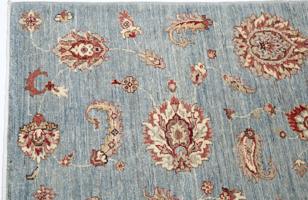 Blue Afghan Ziegler Rug 5' 5" x 8' 0" Hand-Knotted | No. AT83912