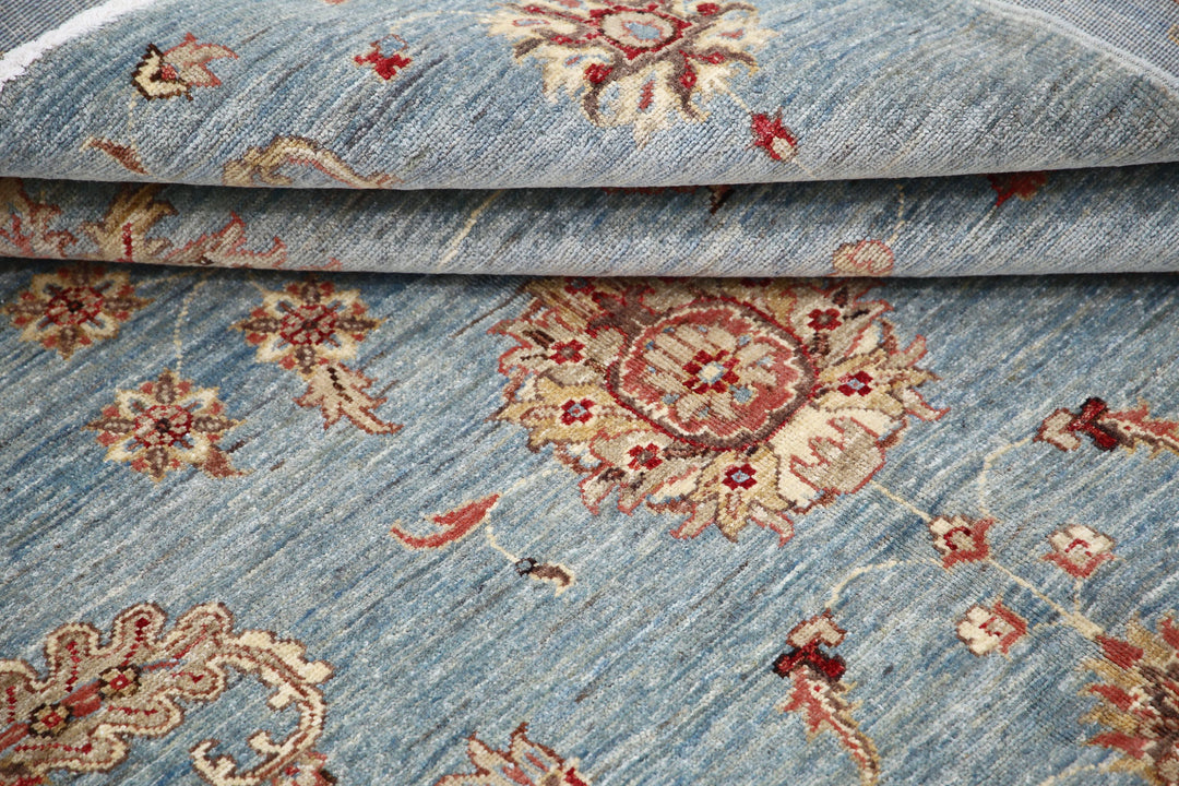 Blue Afghan Ziegler Rug 5' 5" x 8' 0" Hand-Knotted | No. AT83912