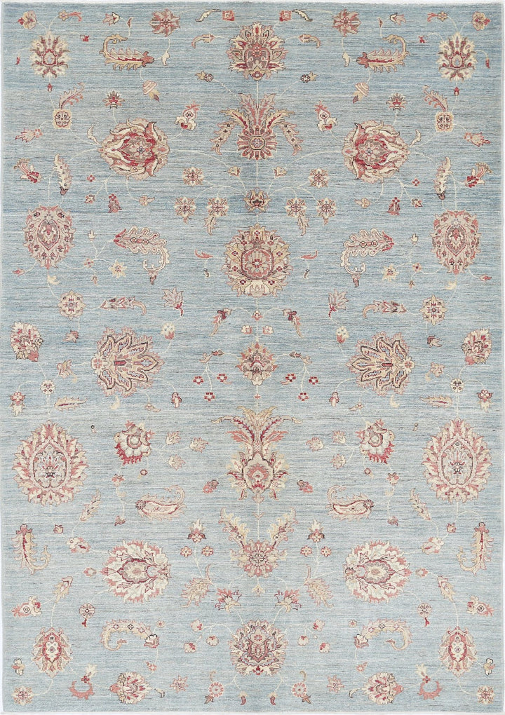 Blue Afghan Ziegler Rug 5' 5" x 8' 0" Hand-Knotted