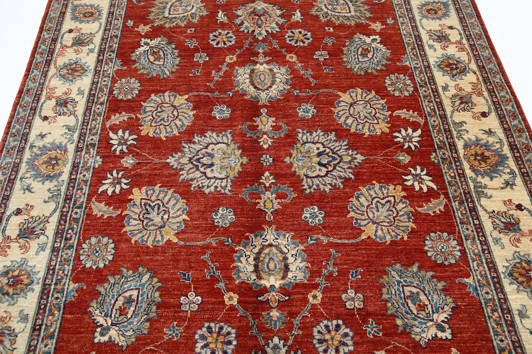 Red Afghan Ziegler Rug 5' 5" x 7' 9" Hand-Knotted field