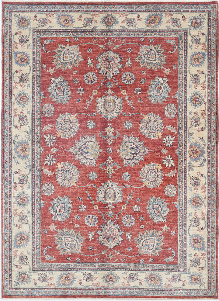 Red Afghan Ziegler Rug 5' 5" x 7' 9" Hand-Knotted