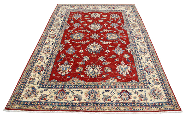 Red Afghan Ziegler Rug 5' 8" x 7' 9" Hand-Knotted field