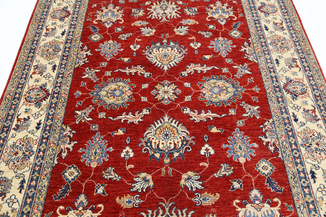 Red Afghan Ziegler Rug 5' 8" x 7' 9" Hand-Knotted detail