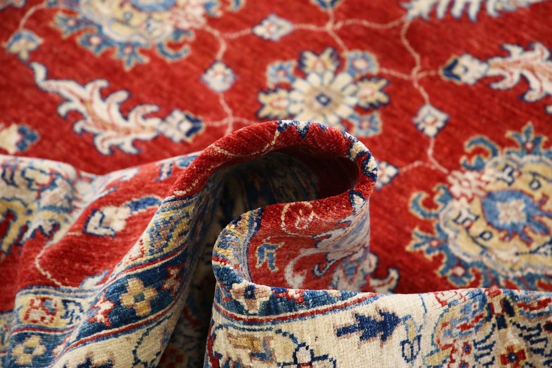 Red Afghan Ziegler Rug 5' 8" x 7' 9" Hand-Knotted pattern