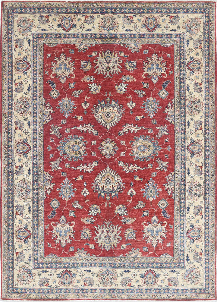 Red Afghan Ziegler Rug 5' 8" x 7' 9" Hand-Knotted