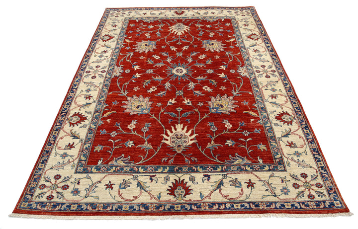 Red Afghan Ziegler Rug 5'6" x 7'8" Hand-Knotted view