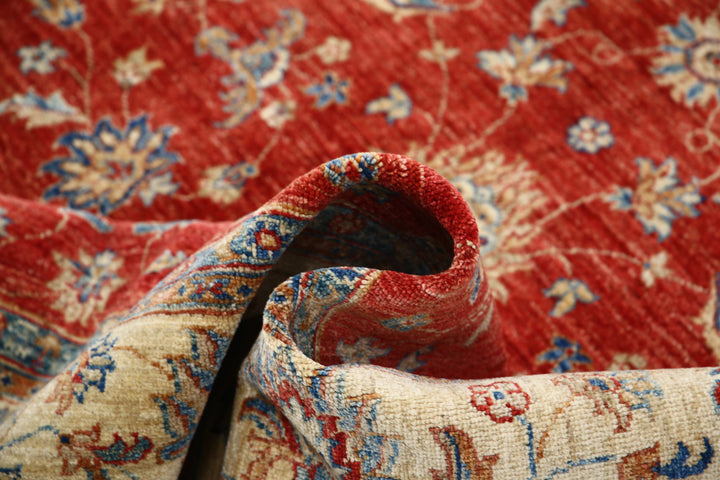Red Afghan Ziegler Rug 5' 9" x 7' 10" Hand-Knotted pattern