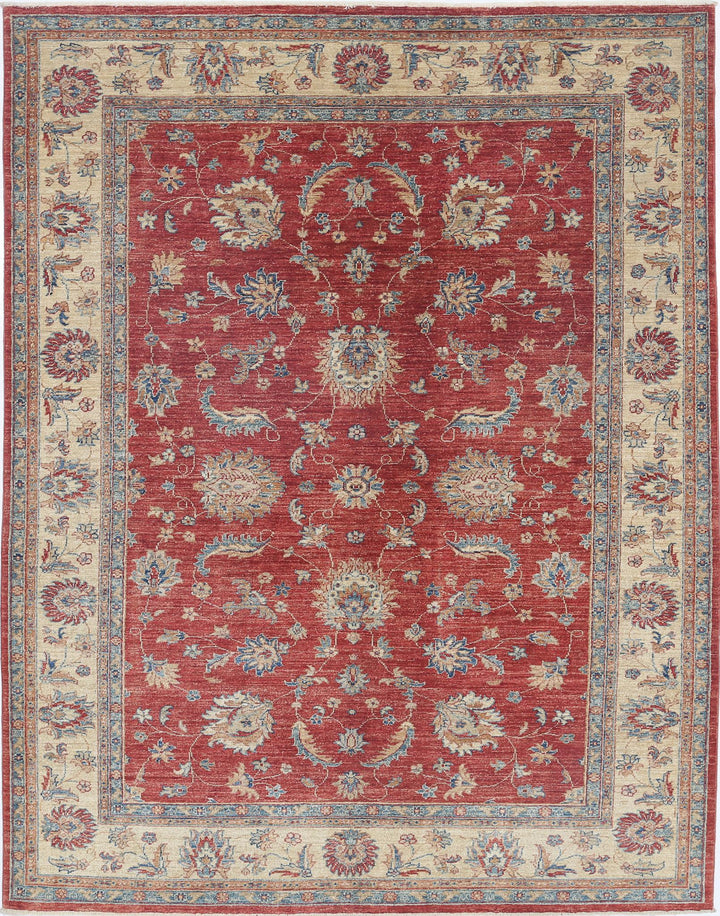 Red Afghan Ziegler Rug 5' 9" x 7' 10" Hand-Knotted