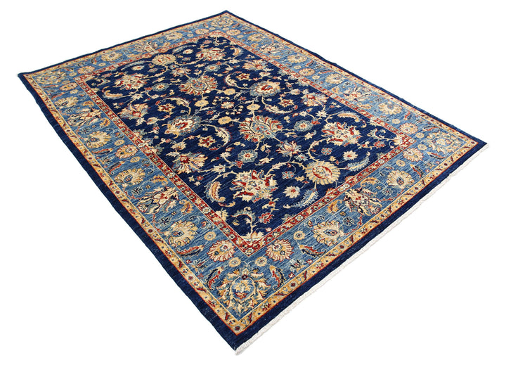 Blue Afghan Ziegler Rug 5' 9" x 7' 8" Hand-Knotted close-up