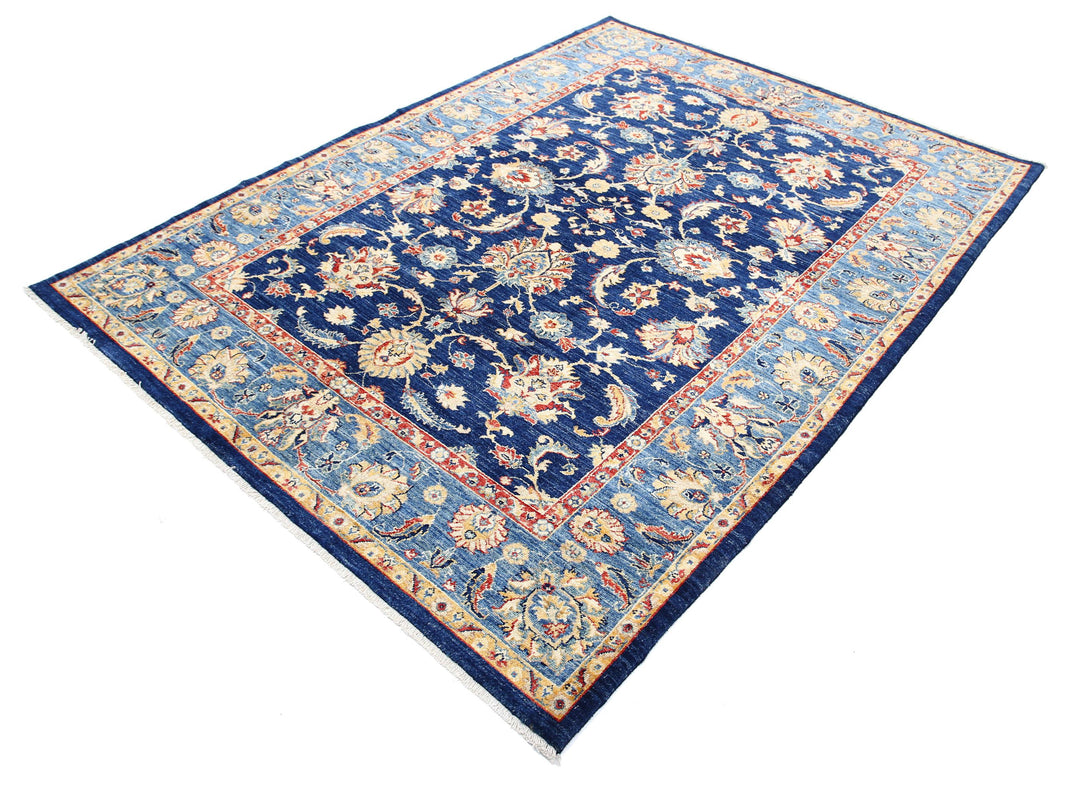 Blue Afghan Ziegler Rug 5' 9" x 7' 8" Hand-Knotted view