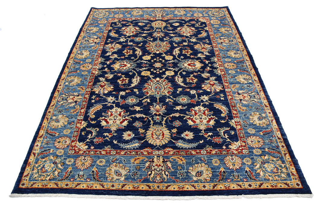 Blue Afghan Ziegler Rug 5' 9" x 7' 8" Hand-Knotted detail