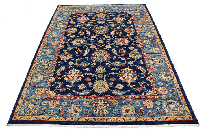 Blue Afghan Ziegler Rug 5' 9" x 7' 8" Hand-Knotted detail