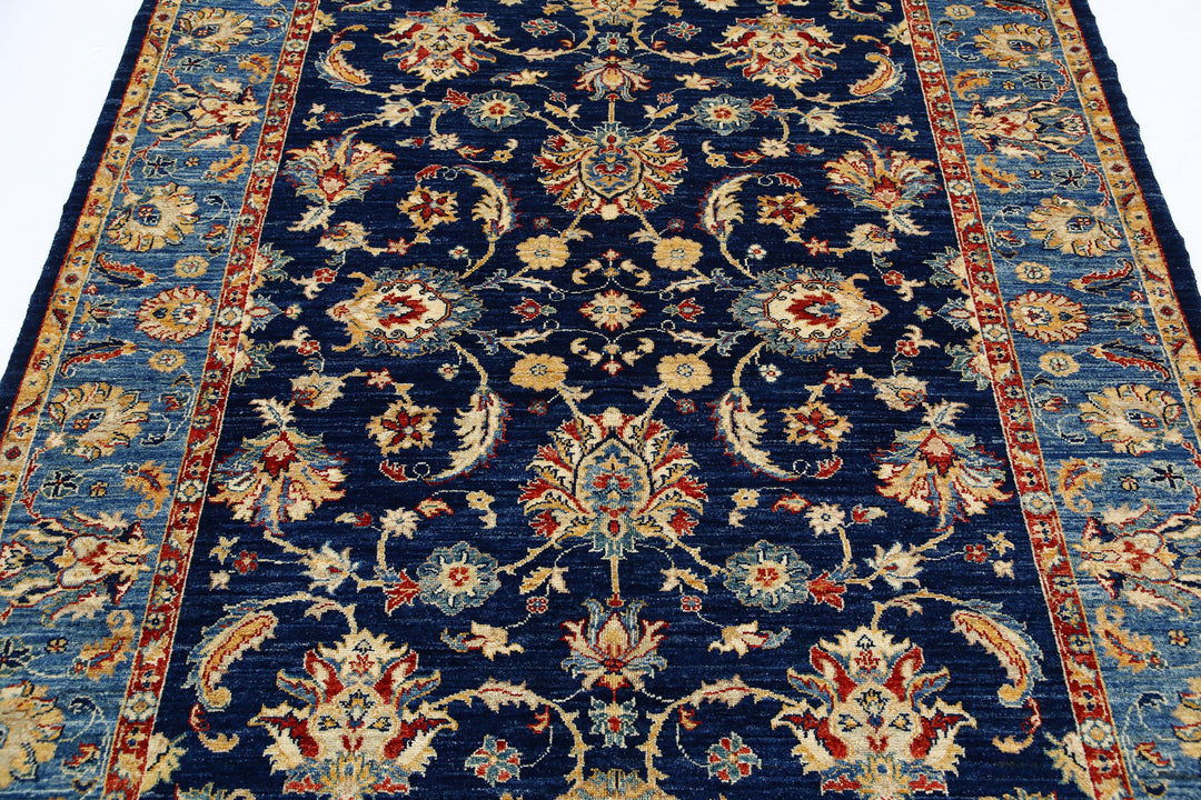 Blue Afghan Ziegler Rug 5' 9" x 7' 8" Hand-Knotted field