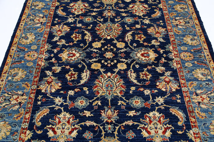 Blue Afghan Ziegler Rug 5' 9" x 7' 8" Hand-Knotted field
