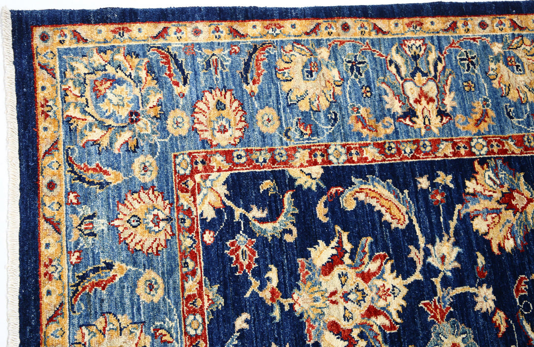 Blue Afghan Ziegler Rug 5' 9" x 7' 8" Hand-Knotted border