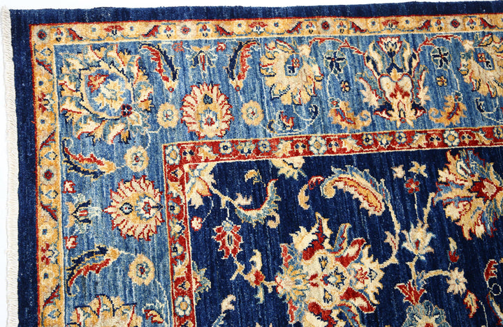 Blue Afghan Ziegler Rug 5' 9" x 7' 8" Hand-Knotted border
