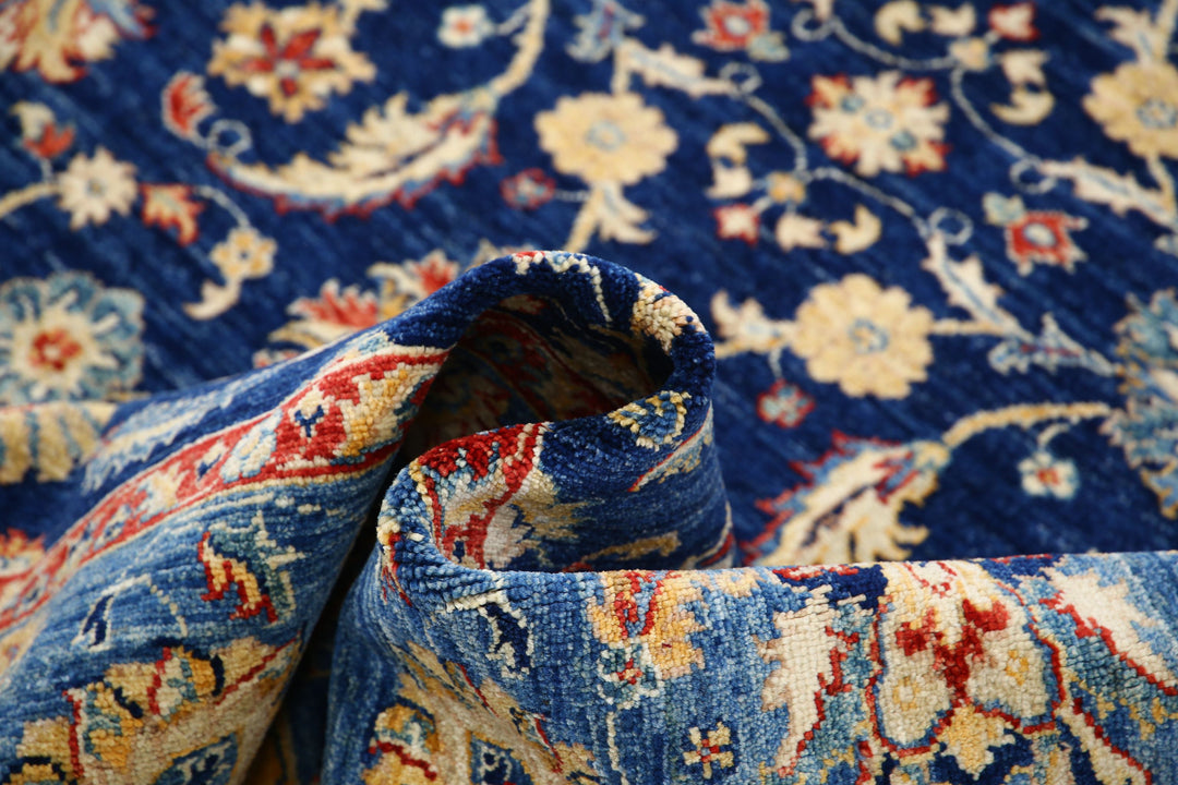 Blue Afghan Ziegler Rug 5' 9" x 7' 8" Hand-Knotted texture