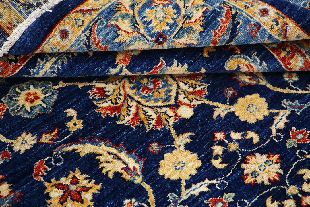 Blue Afghan Ziegler Rug 5' 9" x 7' 8" Hand-Knotted reverse