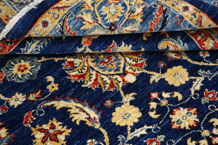 Blue Afghan Ziegler Rug 5' 9" x 7' 8" Hand-Knotted reverse