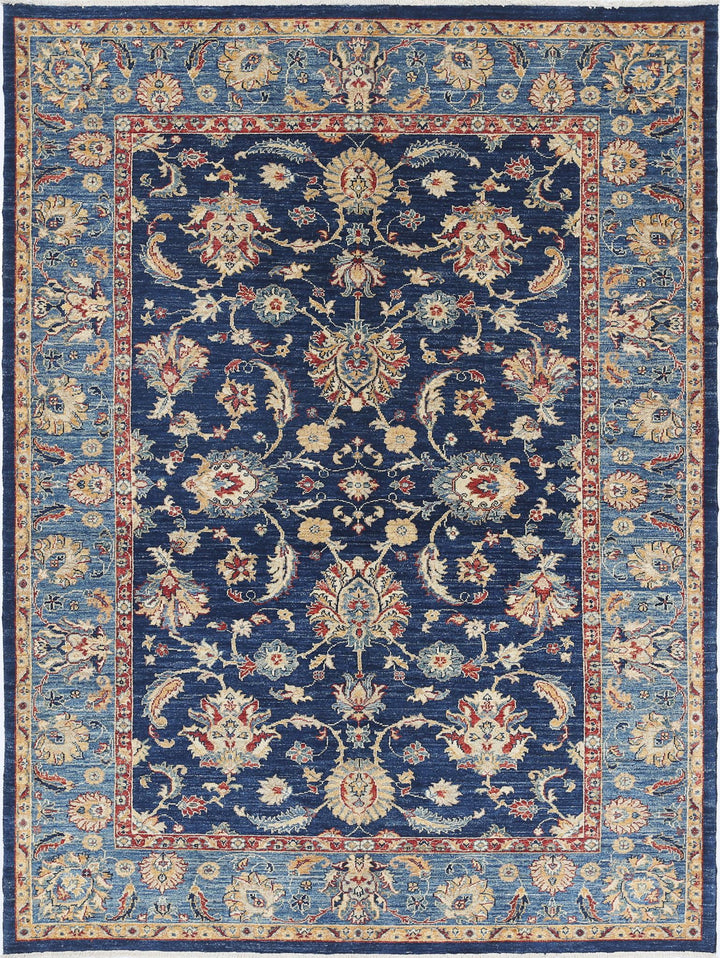 Blue Afghan Ziegler Rug 5' 9" x 7' 8" Hand-Knotted