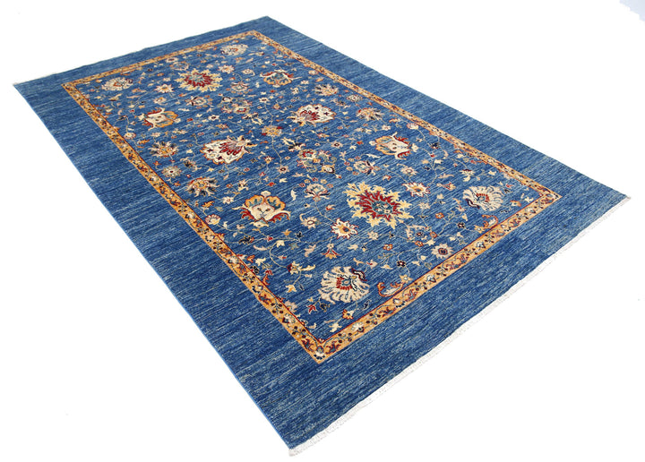 Blue Afghan Ziegler Rug 5' 7" x 8' 2" Hand-Knotted | No. AT13460